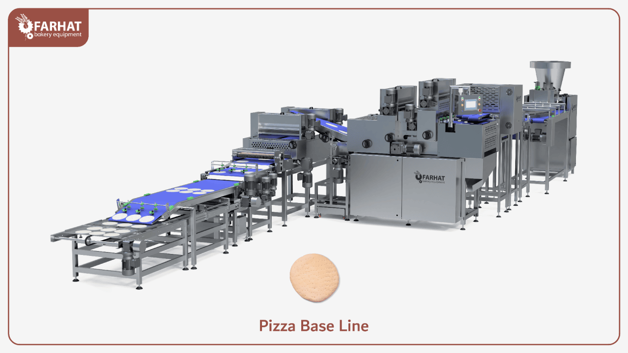 Farhat's Pizza Base Line delivers precision and efficiency for industrial pizza production, ensuring uniform dough thickness, perfect rounding, and automated tray depositing for a seamless workflow.