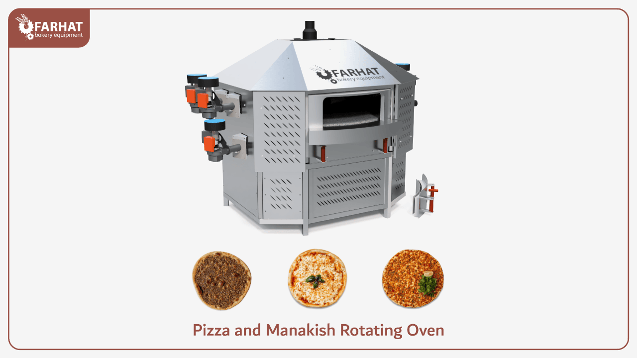 Farhat’s Pizza and Manakish Rotating Oven – high-performance gas-powered baking with a rotating stone deck for even heat distribution and authentic results. Designed for efficiency and consistency.