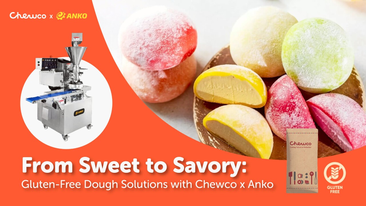 Mochi ice cream, dumplings, and more produced with Chewco powdered mixes and Anko encrusting equipment.