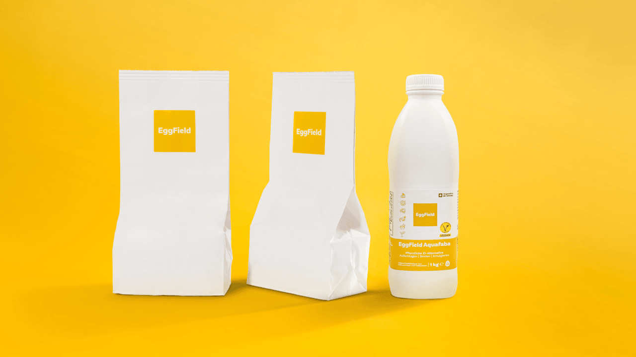 EggField Protein Plus (links) und EggField Aquafaba (rechts)