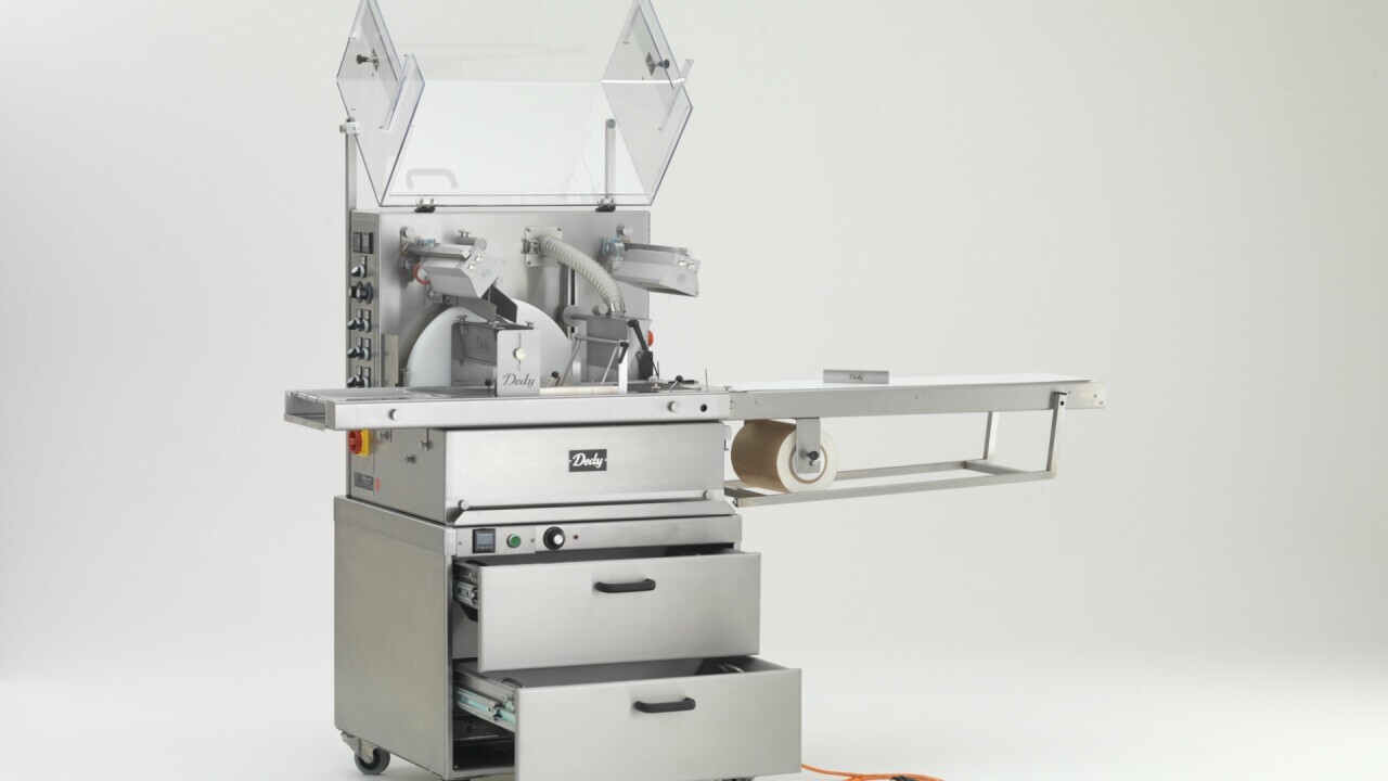 Dedy enrober 220mm with 1m take-off table with paper belt