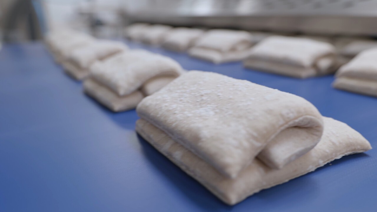 Artisan bread rolls during production