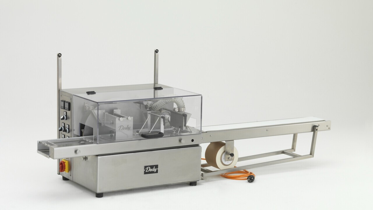 Dedy Mini-Enrobing machine 120mm belt width with 1m take-off table with paper belt 