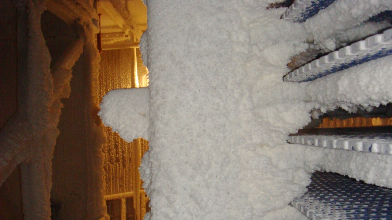Ice buildup blocks airflow velocity, reducing system efficiency