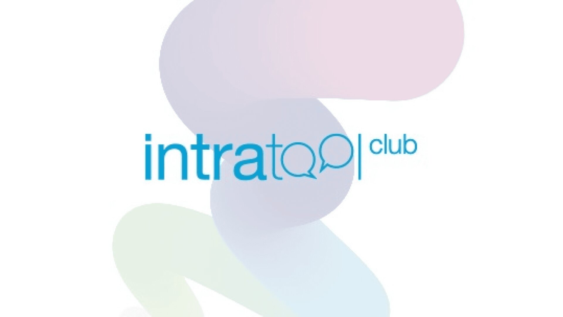 Das Bild zeigt das Logo für den Intratop Club mit „Intra“ in Blau, „Top“ in Hellblau mit einer Sprechblase als „O“ und „Club“ in Blau. Der Hintergrund besteht aus pastellfarbenen, abstrakten Formen.