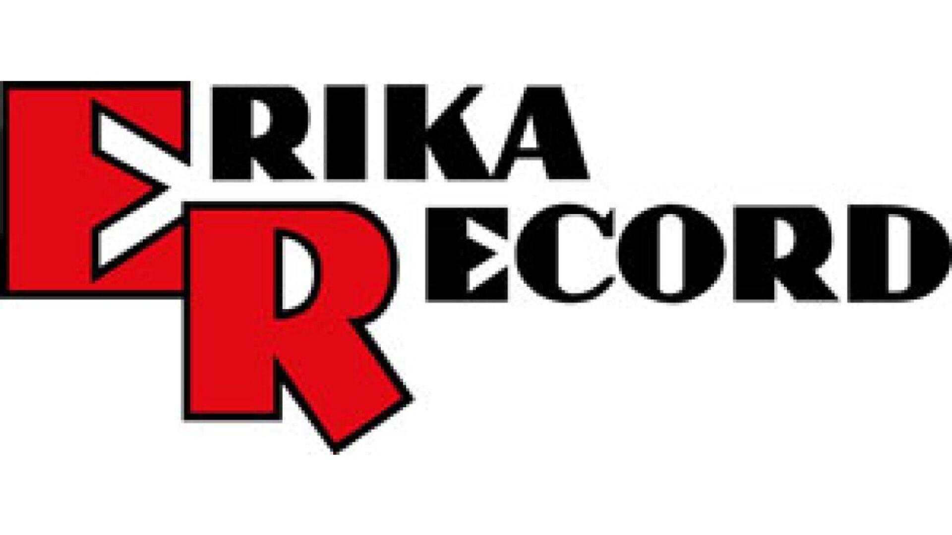 Logo with large red letters ER on the left, and the words ERIKA RECORD in bold black text, with the E in RECORD partially overlapping the R in ER.